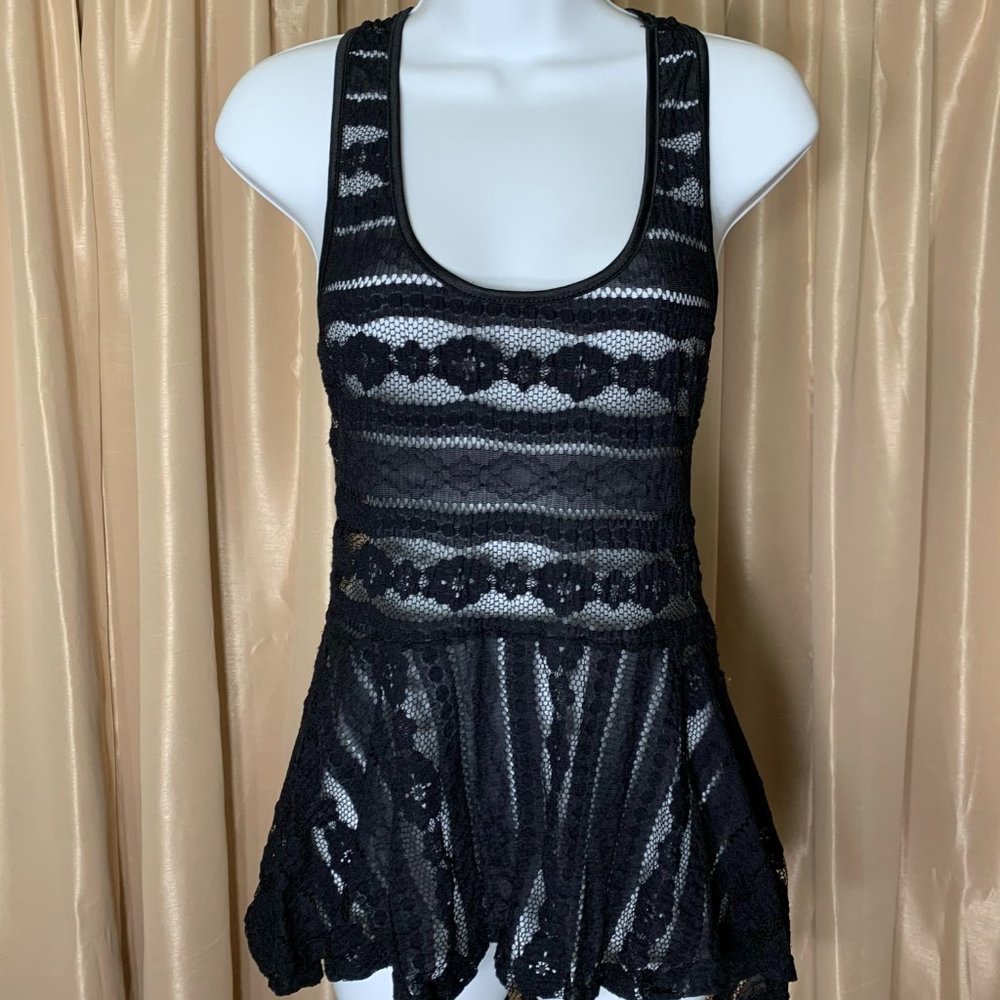 Black Lace & Crochet Skirted Tank Top